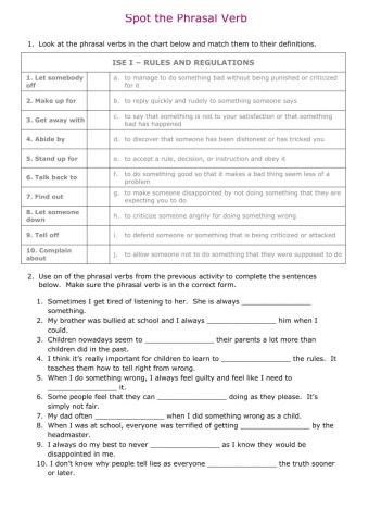ISE I Spot the Phrasal Verb