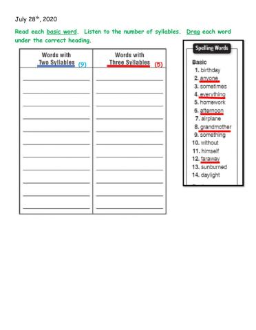 Spelling List 20 accomodations
