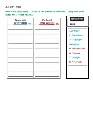 Spelling List 20 Felipe