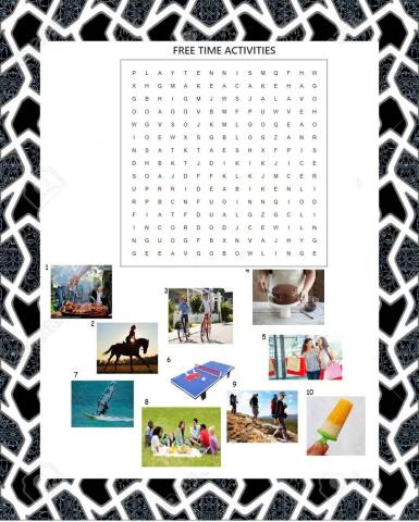 Wordsearch - Free time activities