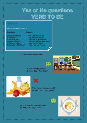 Yes or No questions verb to be