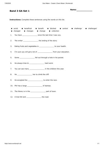 Band 3 GA set 1 part 1 sentences
