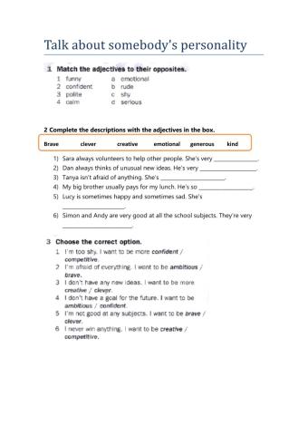 Personality adjectives