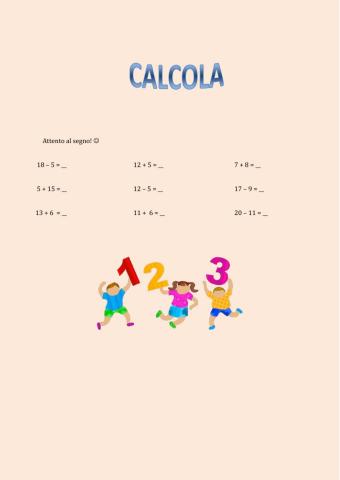 Addizioni e sottrazioni entro il 20 con caselle a discesa