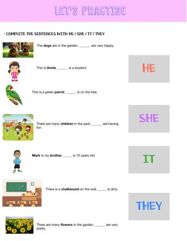 Personal pronouns HE SHE IT THEY