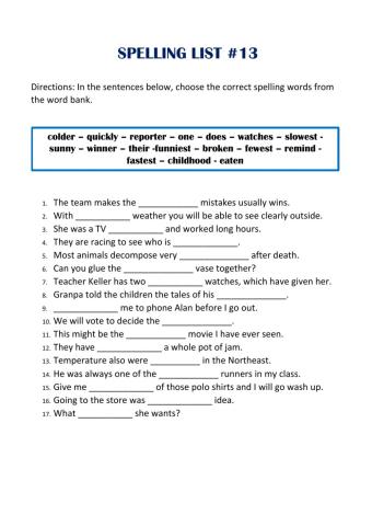 Spelling List -13