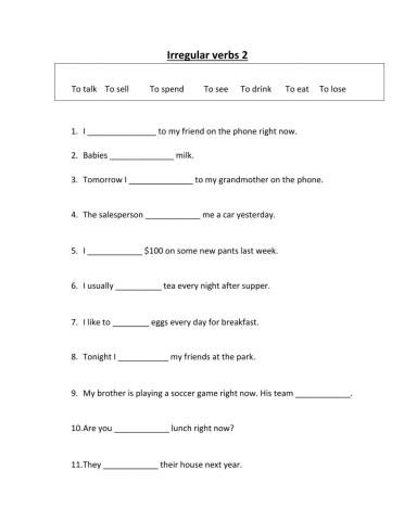 Irregular past tense verbs 2