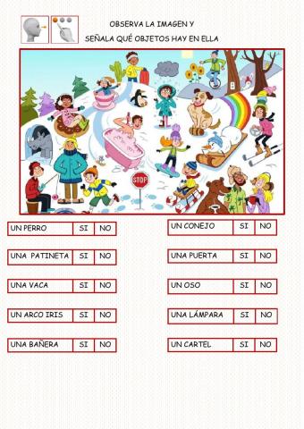 Observa la imagen y  señala qué objetos hay en ella