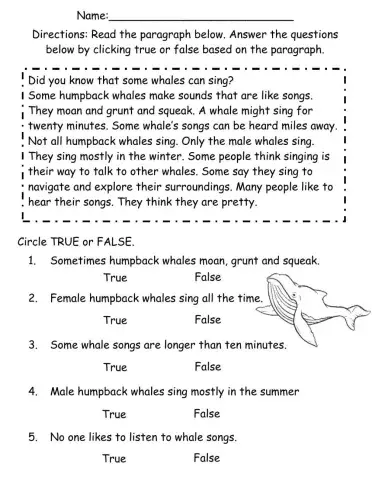 Humpback Whales- True or False