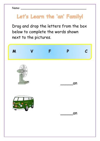 The 'An' Word Family Worksheet