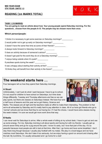 5th YEAR MID YEAR EXAM: READING