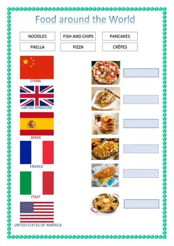 Match food words and where are they from.