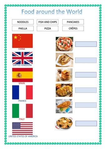 Match food words and where are they from.