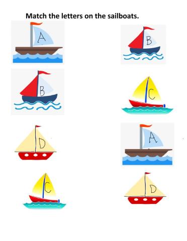 Match the letters on the sailboats