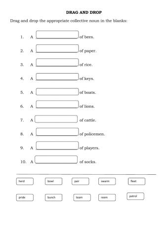 Fi in with appropriate collective nouns