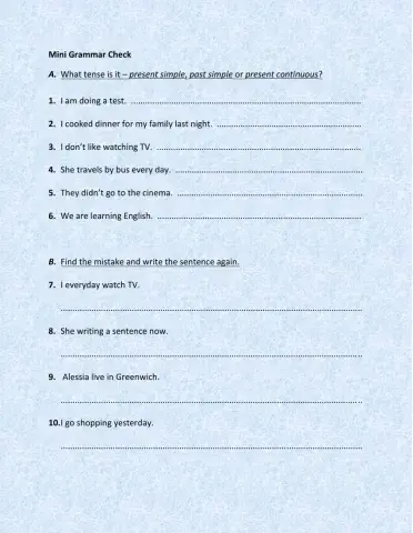 Grammar test for end of Entry 1 second semester.