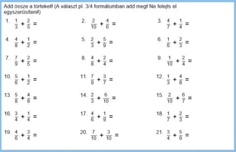 Különböző nevezőjű törtek összeadása