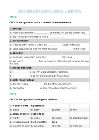 High frequency words - Unit 2