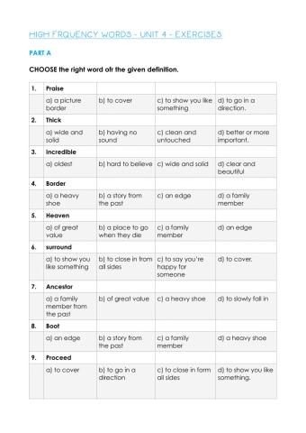 High frequency words - Unit 4