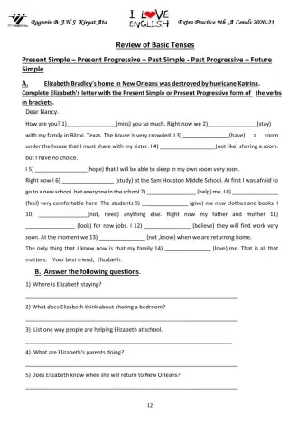 9 -A Review of basic tenses booklet p. 9- 12