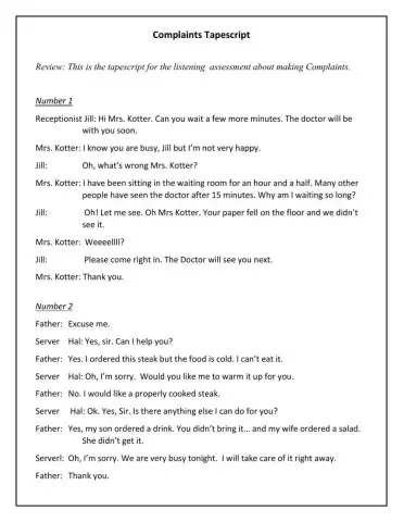 Complaining Audio and script