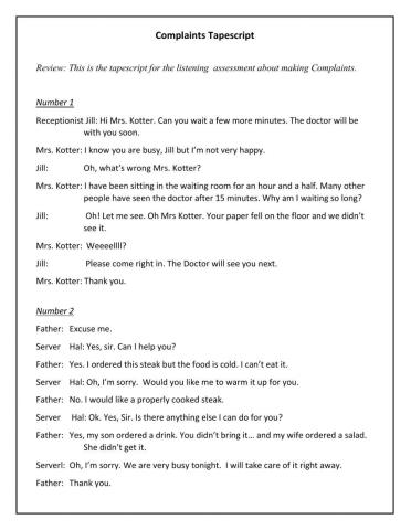 Complaining Audio and script