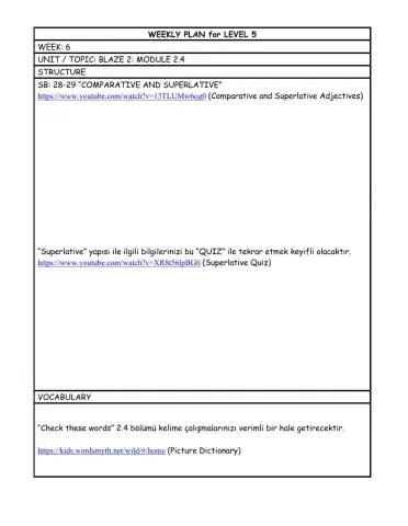 Level 5 weekly plan 6