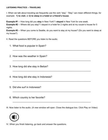 Listening Exercise - Traveling
