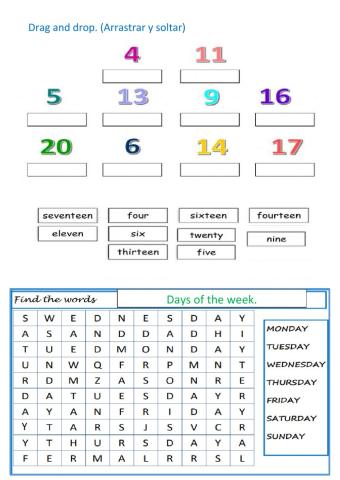 numbers-days of the week