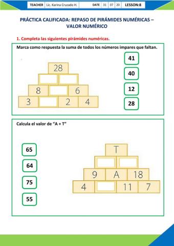 Repaso Pirámides Numéricas y Valor Numérico