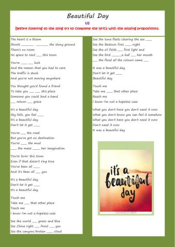 Beautiful Day by U2 (prepositions)