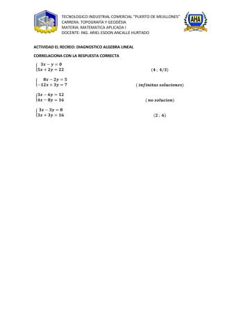 Diagnostico algebra ecuaciones lineales