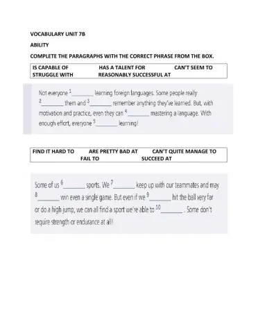 I 8 Vocabulary Unit 7B
