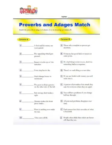 Proverbs and Adages Match