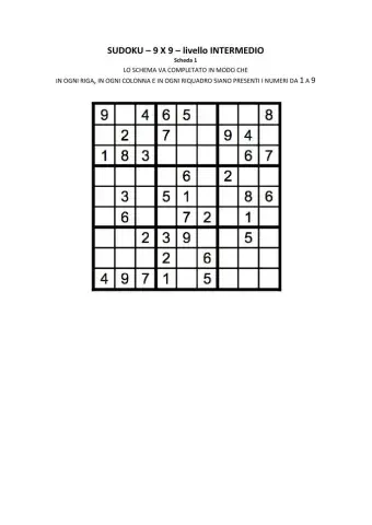 SUDOKU - 9x9 - livello INTERMEDIO - n.1