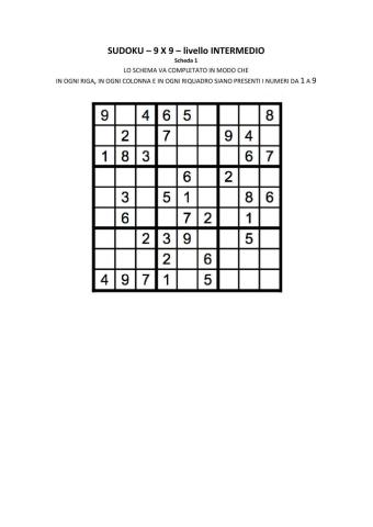 SUDOKU - 9x9 - livello INTERMEDIO - n.1