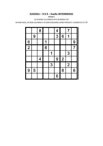 SUDOKU - 9x9 - livello INTERMEDIO - n.2