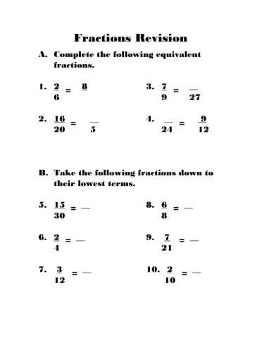 Fractions Revision