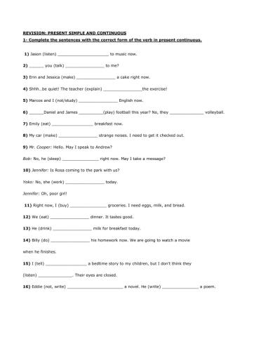 Present simple and continuous