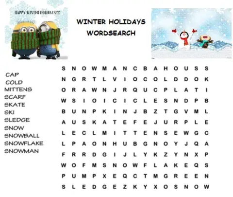 Winter holidays wordsearch