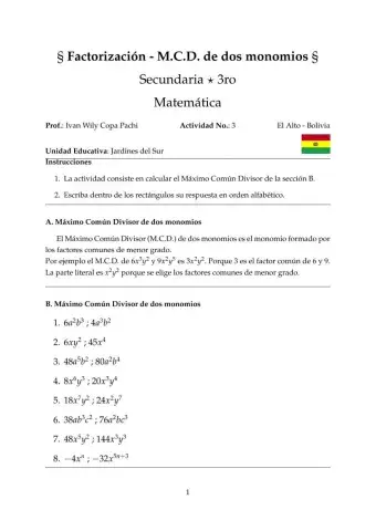 Factorización - Máximo Común Divisor monomio