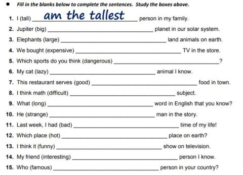 Worksheet superlative