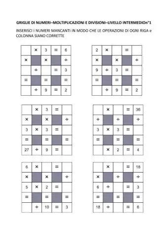 Griglie di numeri - Moltiplicazioni e Divisioni - Livello intermedio n°1