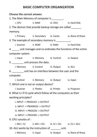 Computer Worksheet Part-2