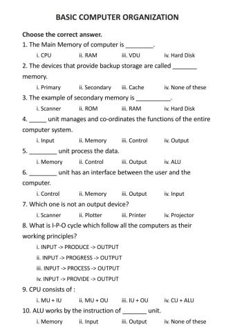 Computer Worksheet Part-2