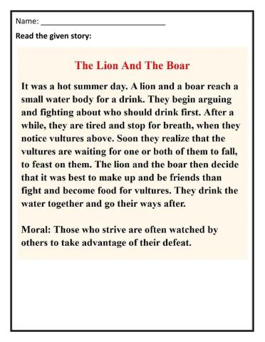 The lion and the Boar (Comprehension)