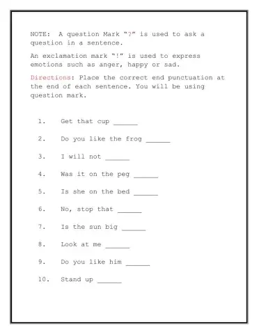 End Punctuation - Exclamation and question marks Day 2