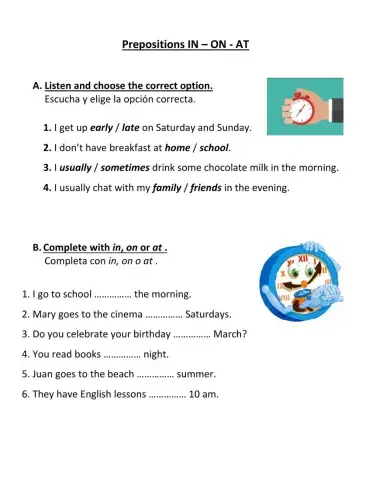 Prepositions of time in, on, at