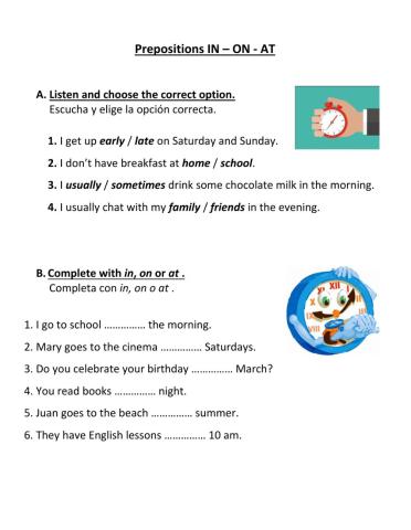 Prepositions of time in, on, at