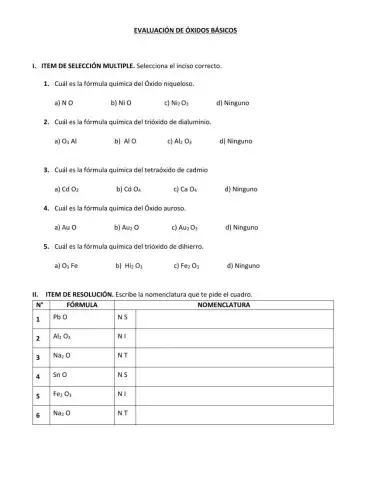 Evaluación de óxidos básicos